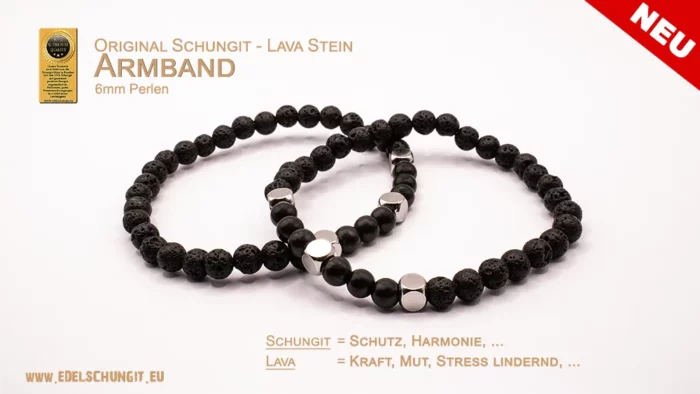 Lava Armband mit Schungit 6mm Perlen