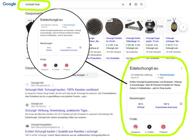 Google Knowledge Panel - Schungit Shop