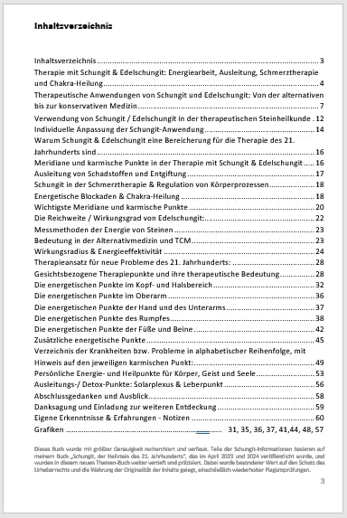 Inhaltsverzeichnis buch schungit - edelschungit