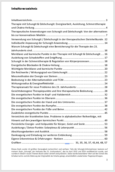 Inhaltsverzeichnis: Therapie & Selbstheilung mit Schungit und Edelschungit